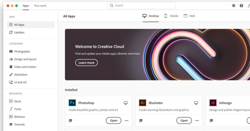 Creative cloud desktop app macos windows 10